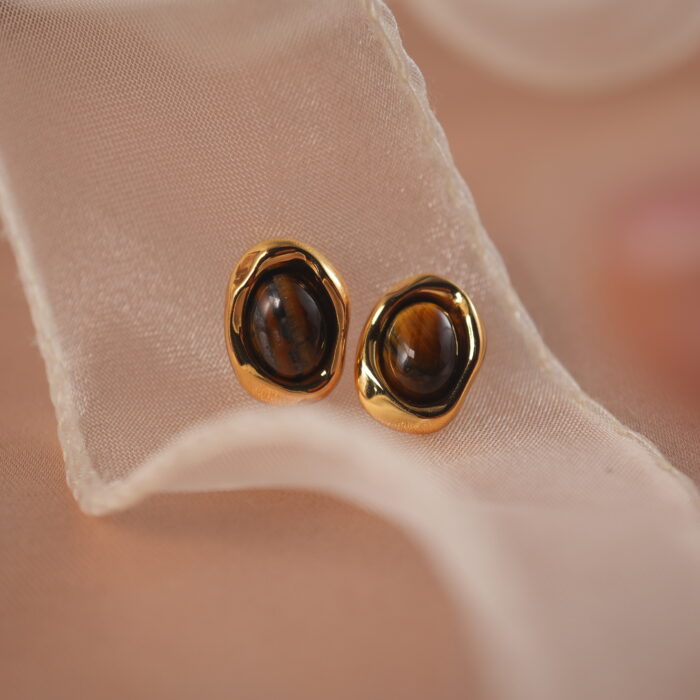 Close-up of golden brown shimmer in natural tiger eye stones