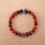 Handmade 8mm Red Agate Bracelet with Heart-Shaped Charm