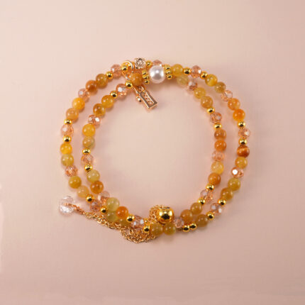 Adjustable double-layer Tiger Eye & White Crystal bracelet – gemstone beaded design