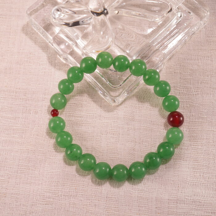 Green Aventurine and Red Agate Bracelet in Natural Light – Vibrant Beaded Energy Jewelry