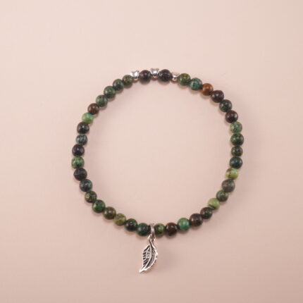 4mm Green Jade Bracelet with Leaf Charm – Natural Crystal Jewelry
