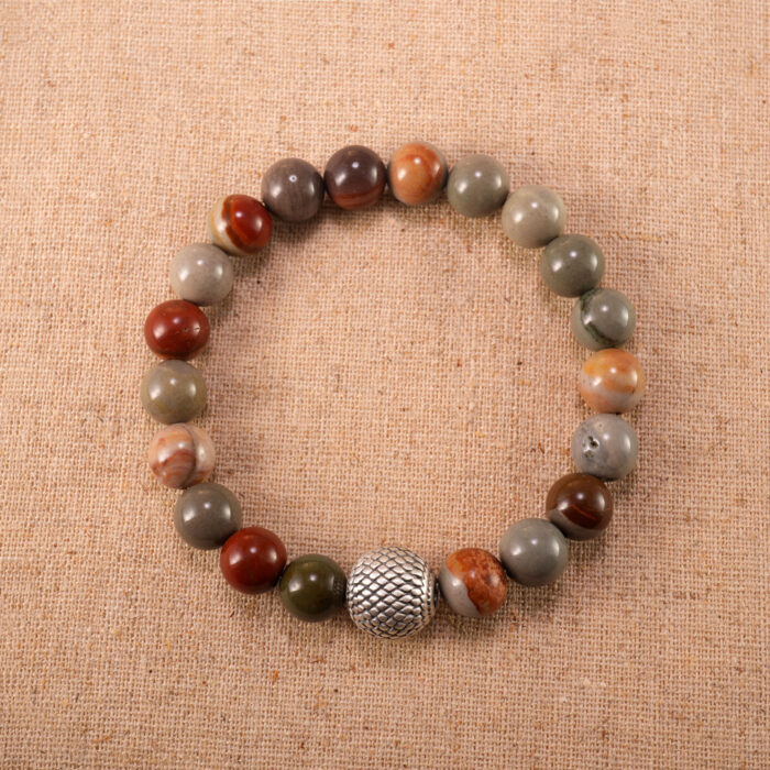 Men's Landscape Stone Beaded Bracelet with S925 sterling silver accents – Steady Energy & Stylish Design