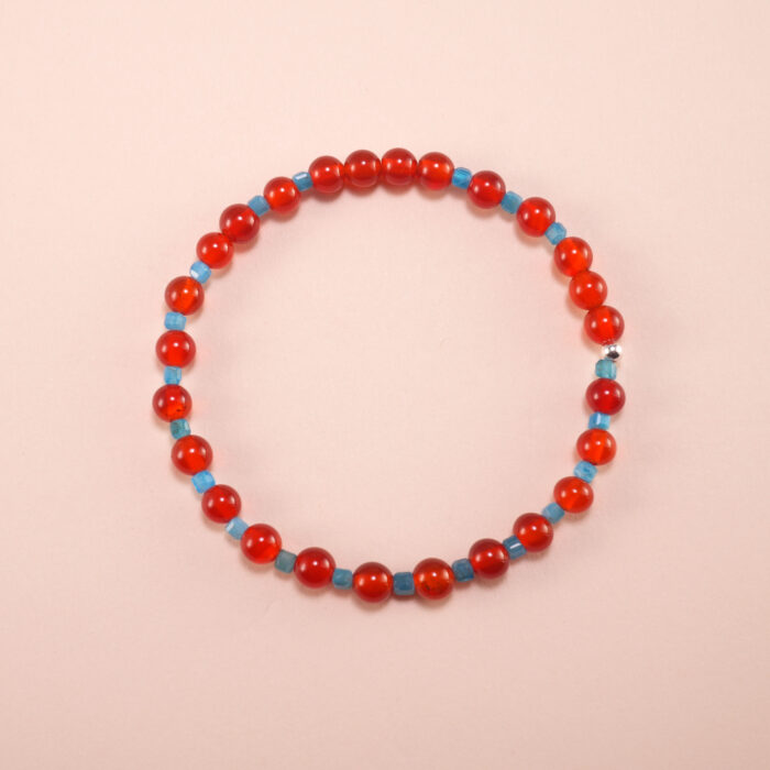 Red agate and apatite 4mm bracelet on white background – minimalist energy bracelet