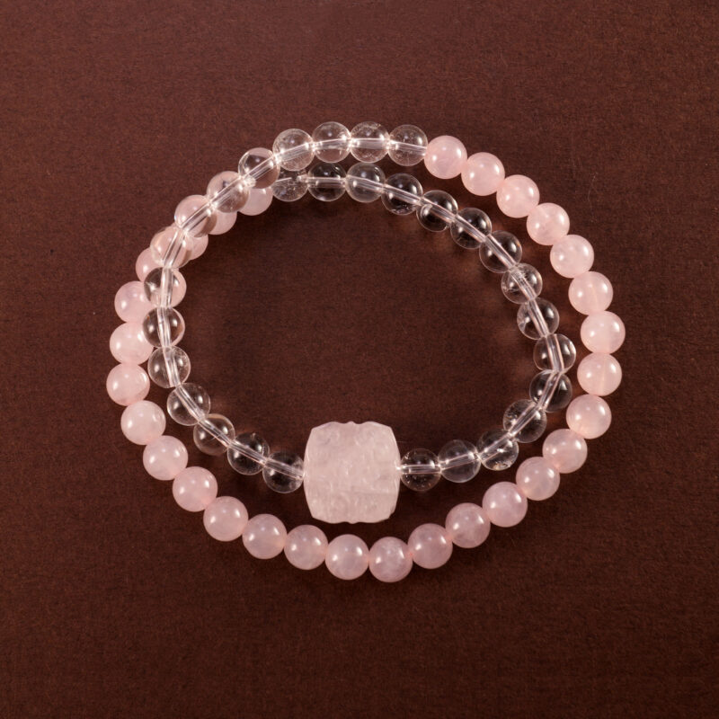 Rose Quartz and Clear Quartz Double Wrap Bracelet – Healing Crystal Jewelry for Love and Clarity