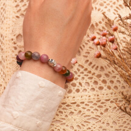 Wearing Tourmaline Bracelet with Silver Cross – Faith and Energy Jewelry