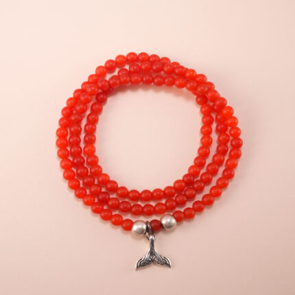 Triple-layer 4mm Red Agate Bracelet with Sterling Silver Charms