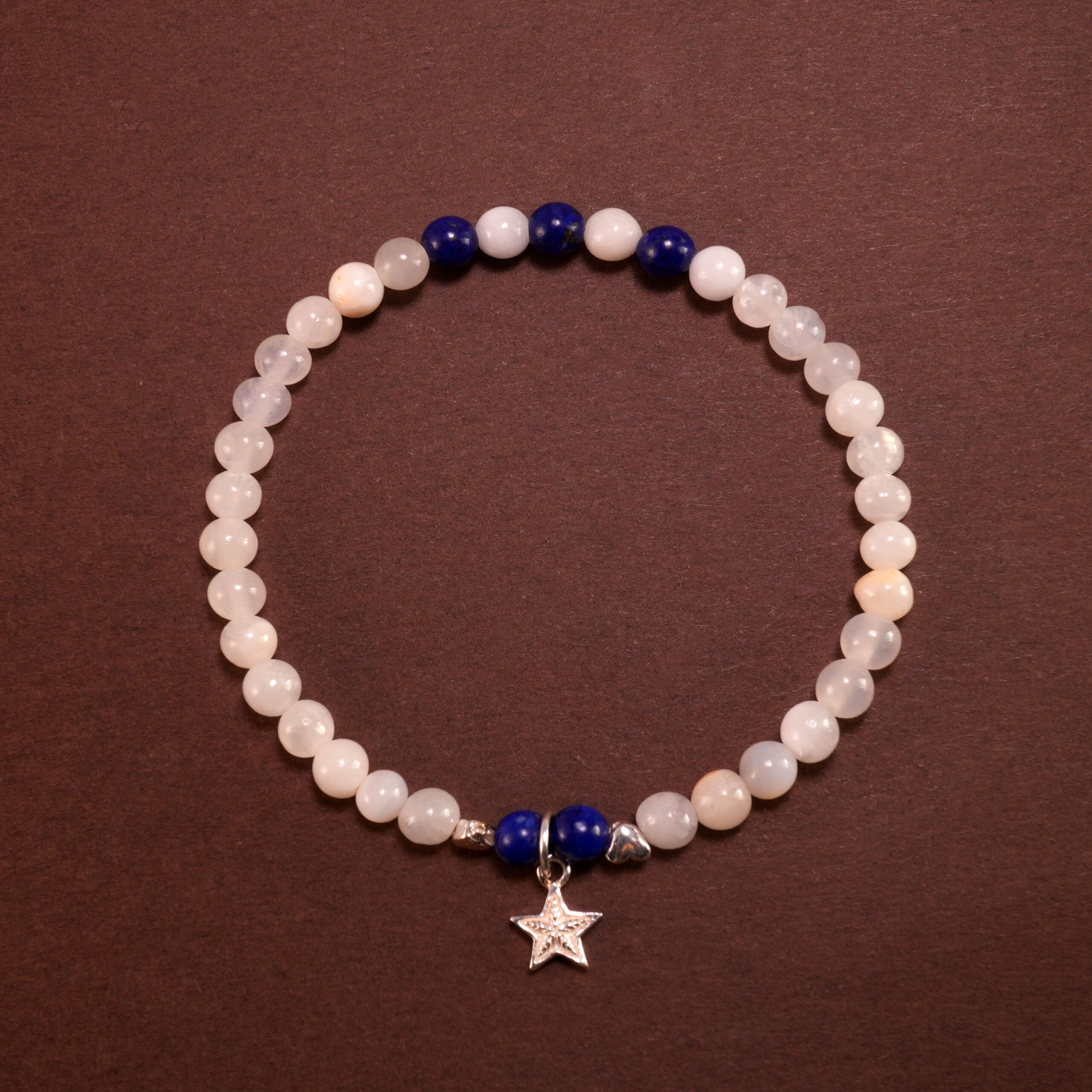 handmade-white-chalcedony-lapis-sterling-silver-calm-4mm-bracelet-4mm0063-main Handmade lapis lazuli and chalcedony bracelet with star charm