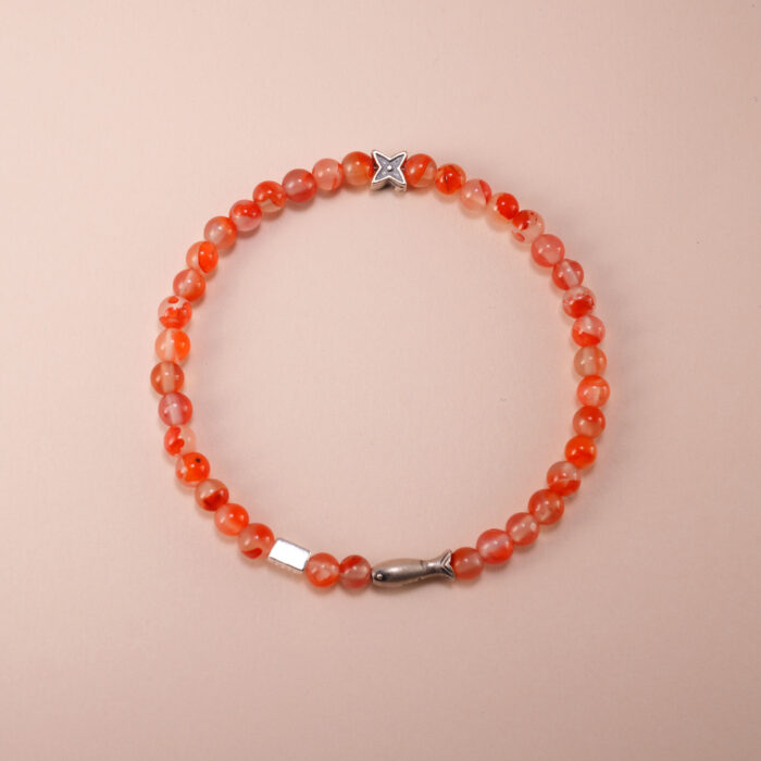 4mm Carnelian and Chalcedony Energy Bracelet with Sterling Silver