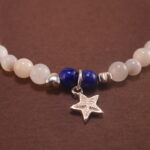 Close-up of deep blue lapis and soft white chalcedony beads
