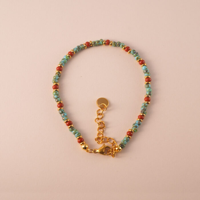 Turquoise and red agate bracelet for energy, balance, and protection