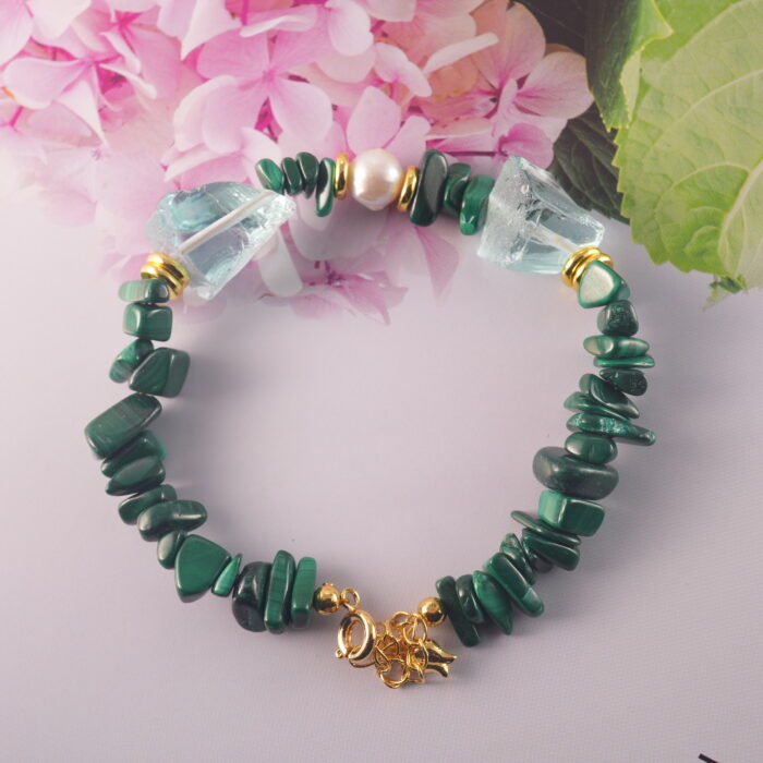 Full view of the bracelet layout showcasing the color balance and natural textures of each gemstone.