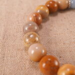 Close-up of picture jasper and blue chalcedony bracelet.