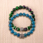 Main image of stacked ruby in zoisite and blue apatite bracelets with S925.