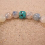 Close-up of turquoise, white and blue chalcedony bracelet.