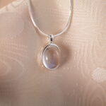 Close-up of moonstone pendant details with iridescent sheen